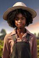 ung afrikansk amerikan kvinna jordbrukare bär hatt foto
