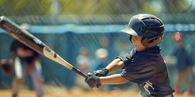 barn spelar baseboll närbild foto