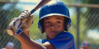 barn spelar baseboll närbild foto