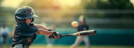 barn spelar baseboll närbild foto