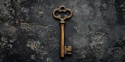 antik nyckel på grunge bakgrund foto