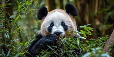panda äter bambu närbild foto
