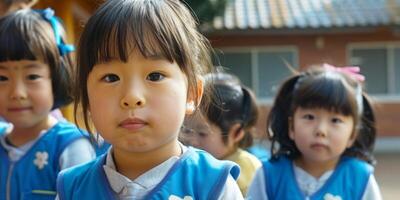 asiatisk barn gå till skola foto