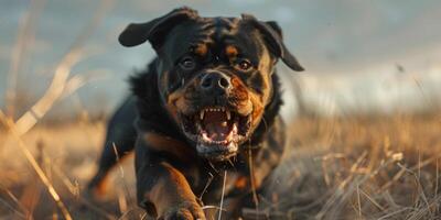 arg rottweiler hund skällande foto