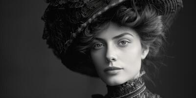 kvinna i klänning 19:e århundrade stilisering årgång Foto