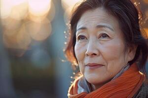 asiatisk kvinna 50 år gammal närbild porträtt foto