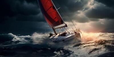 Yacht i de hav i en storm foto