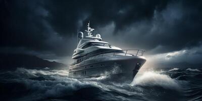 Yacht i de hav i en storm foto