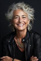 gråhårig kvinna 50 år gammal porträtt foto