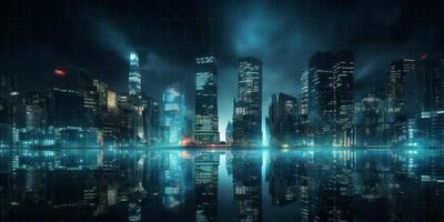 natt stad med skyskrapor digitalisering foto