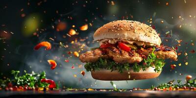 utsökt burger med snabb mat kotlett foto