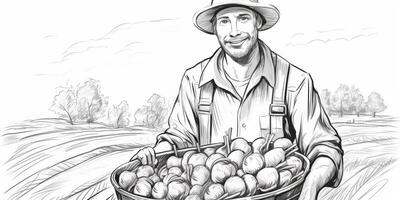 jordbrukare innehav grönsaker och frukt i hans händer foto