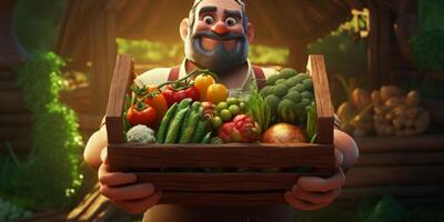 jordbrukare innehav grönsaker och frukt i hans händer foto