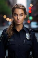 polis på en stad gata porträtt foto