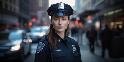 polis på en stad gata porträtt foto