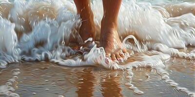kvinna fötter i de sand på de strand foto