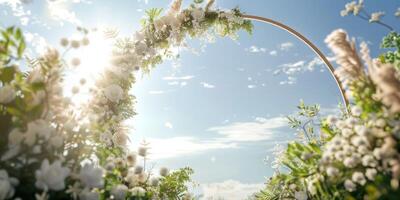 blommig bröllop båge i natur foto