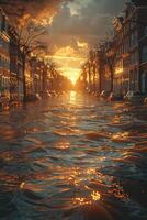 översvämmad gator av de stad foto