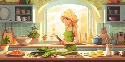 kvinna matlagning i köket foto