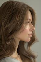 kvinnas silkig och friska hår porträtt foto