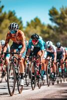 cyklister med professionell tävlings sporter redskap ridning foto