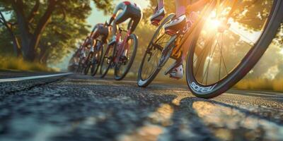 cyklister med professionell tävlings sporter redskap ridning foto