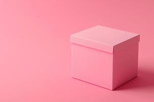 stängd rosa låda på rosa bakgrund, rosa låda mockup, design, kub foto