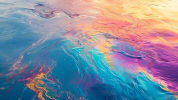 olja spill på hav yta, regnbåge glans, miljö- katastrof foto