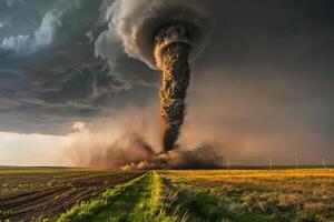 skrämmande olycksbådande enorm orkan tornado, apokalyptisk dramatisk bakgrund foto