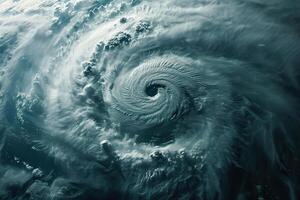 skrämmande enorm orkan tyfon över hav, apokalyptisk dramatisk bakgrund foto