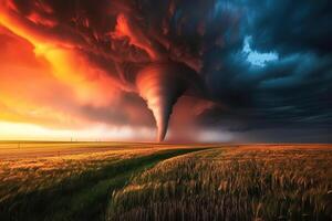 skrämmande olycksbådande enorm orkan tornado, apokalyptisk dramatisk bakgrund foto