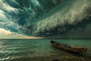 dramatisk mörk storm moln innan regn skapande spektakulär landskap foto