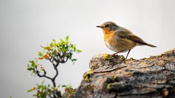 europeisk robin uppflugen på en klippig avsats foto