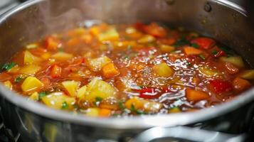 de frukt bitar är sedan försiktigt simmered i en stor pott frisättande deras naturlig juicer foto