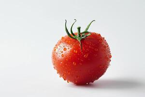 enda mogen tomat isolerat på en vit bakgrund, perfekt för en minimalistisk design foto