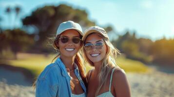 två bäst vänner njuter en solig strand dag tillsammans foto