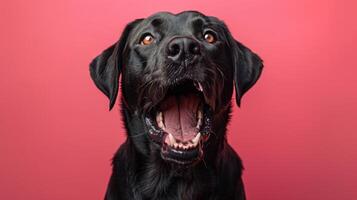 labrador retriever, arg hund blottande dess tänder, studio belysning pastell bakgrund foto