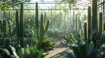 grupp av kaktus växter i växthus. foto