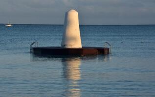 simma upp flyta av handflatan strand i aruba foto