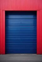en röd och blå garage dörr bakgrund foto