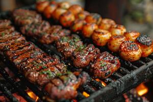 en kulinariska konsert hennes säng grillspett spelar de låtar av grillning foto