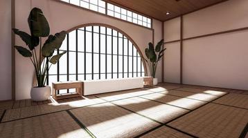 rummet är rymligt designat i japansk stil och ljus i naturliga toner. 3d-rendering foto