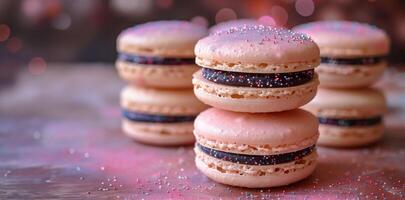 strössel av glädje på en rosa macaron sola sig i sugary glädje med varje bita foto