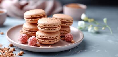 elegant, gnistrande, spännande, de rosa macaron är en fest för de känner, kopia Plats foto