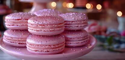 en macarons elegans, gnistrande med fantasier, en lagom stor inbjudan till glädje, Kafé meny foto