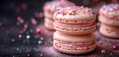 rosa macaron Utsmyckad med strössel, en bild-perfekt behandla för några firande foto
