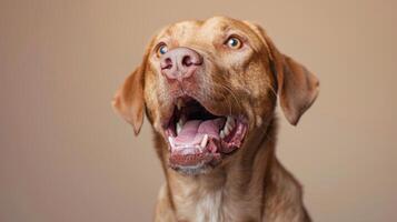 chesapeake bukt retriever, arg hund blottande dess tänder, studio belysning pastell bakgrund foto