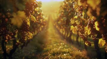 frodig vingård badade i solljus med mogen frukt väntar till vara UPPTAGITS i de topp av sommar foto