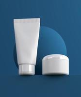 design av naturlig kosmetisk kräm, serum, hudvårdsförpackning för blank flaska. bio ekologisk produkt. presentationsmall. abstrakt bakgrund. 3d illustration