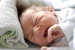 nyfödd flicka i sjukhussäng sover foto